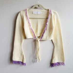 Capuccino French Boutique Embellished Front Tie Cropped Sweater Cardigan